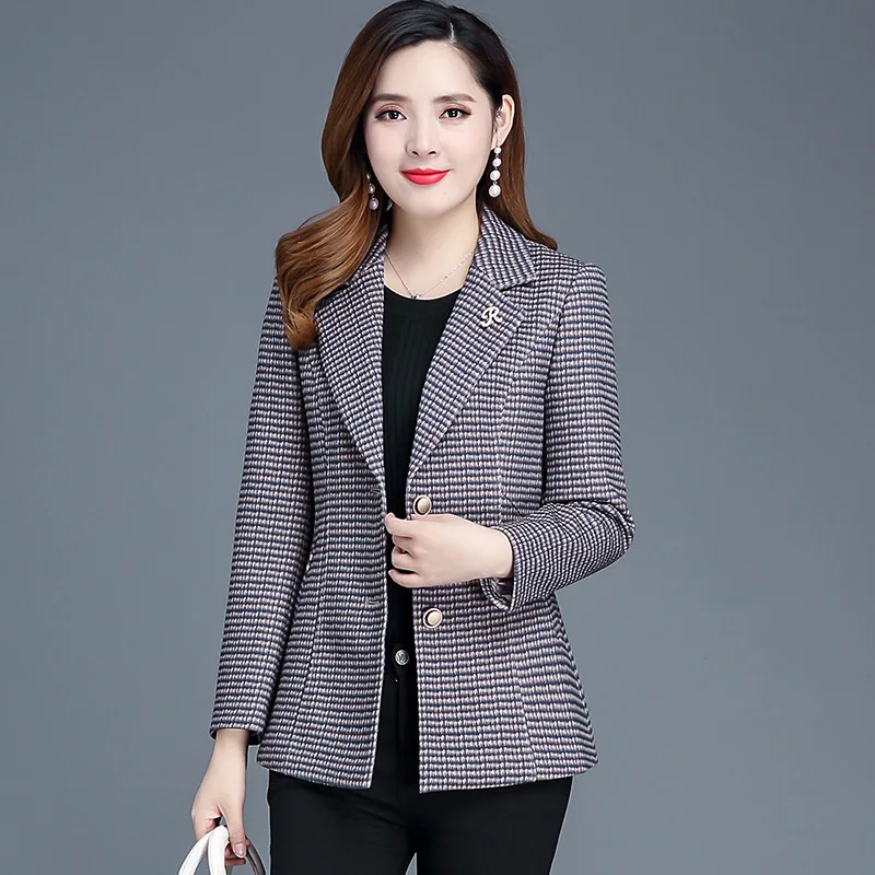 

2019 Autumn Korean-style Fashion Generous Single Breasted Long Sleeve Thousands of Birds Short Versatile Small Suit Coat