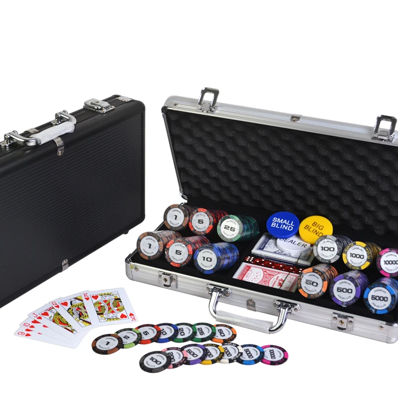 

500Pcs Diamond Brand Wheat Clay Poker Chips Texas Hold'em Coins Poker Sets Party Club Chips Aluminum Case Set Jeton Poker