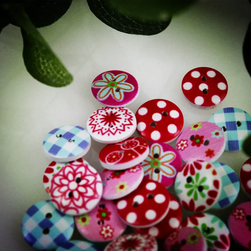 100 pçs 24l colorido botão de madeira misturada 2 furos flor costura natural crianças botões para scrapbooking acessórios de roupas