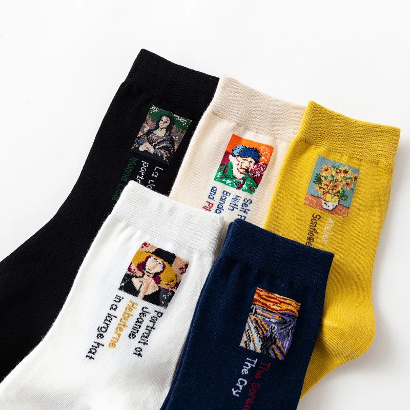 5 пар/лот, женские носки, Индивидуальные Ретро-носки, Литературная абстрактная серия масляной живописи, носки, хлопковые носки, набор, носки для девочек
