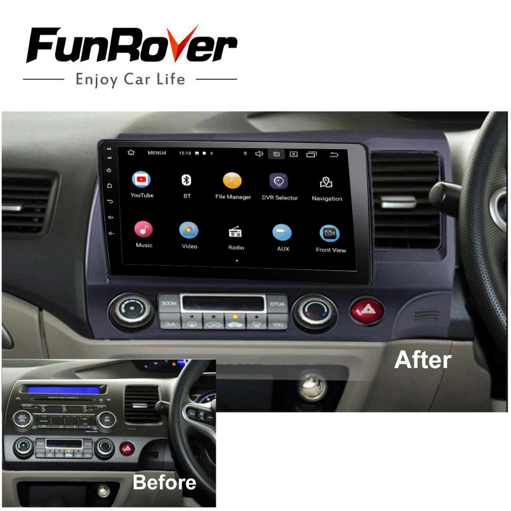 Discount Funrover 2.5D+IPS Car Multimedia player android9.0 2 din car radio DVD player GPS Navi for honda civic 2006-2011 right RDS DSP 1