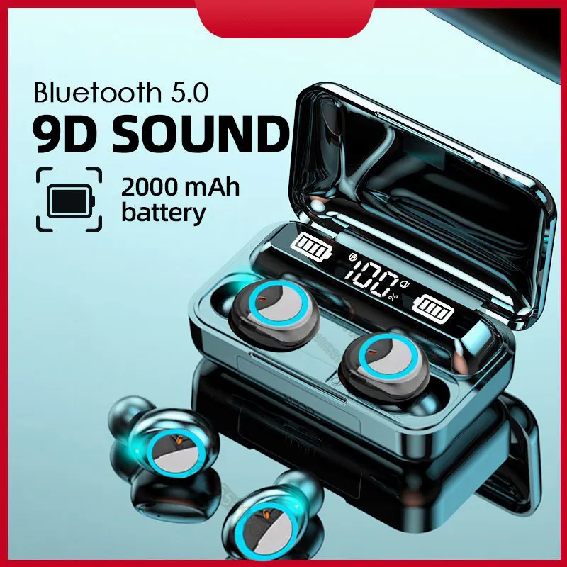 Auriculares TWS con Bluetooth 5,0, cascos inalámbricos con cargador de 2800mAh, estéreo 9D, deportivos, resistentes al agua, con micrófono