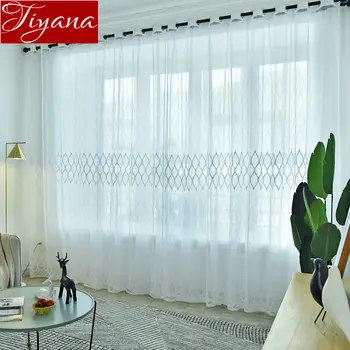 

White Sheer Wave Geometric Window Screen for Living Room Tulle Curtain Drape Kitchen Door Curtain Cortinas M143#30