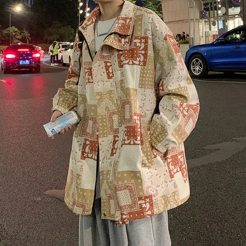 

2020 Spring And Autumn New Youth Popular Men's National Trend Cashew Flower Printed Loose Large Size Jacket Fashion Casual Top