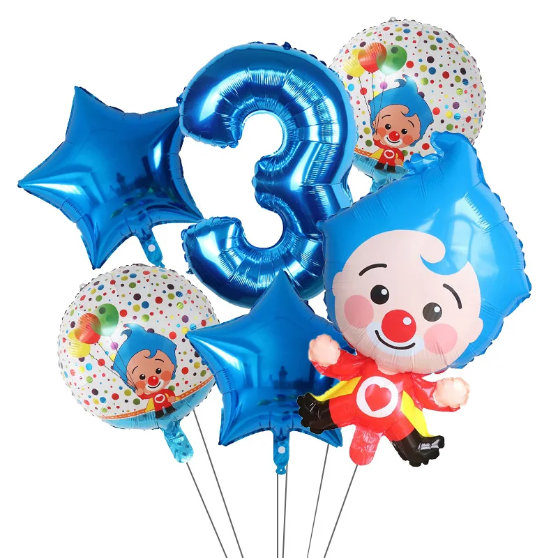 Plim Clown Foil Helium Balloons 6pcs/Set Red Number Balls Air Globos Children's Happy Birthday Party Decorations Kids Toys Gifts