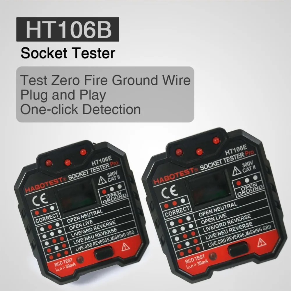 UK Plug Akozon Socket Tester HT105B/HT105D/HT105E Multifunction GFCI Electric Outlet Tester