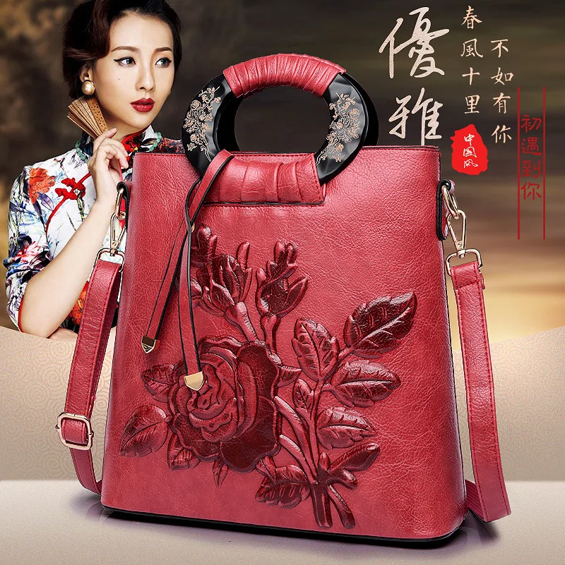 

2018 New Style WOMEN'S Bag Fashion Chinese-style Retro Package Top Grade Embossed Large Bag Portable Shoulder Bag