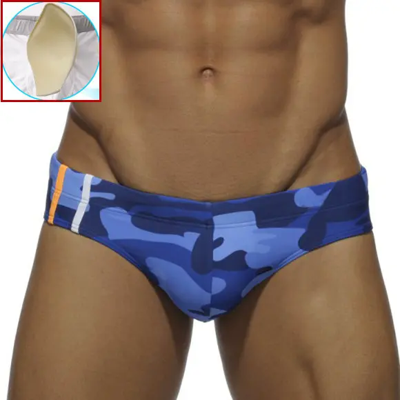 Camo Blue Men's Frontal Swim Briefs Sexy Push Up Jumpsuits Men Swimsuit Camouflage Swimsuit Bikini Beach Swimsuit - Цвет: Camo Blue