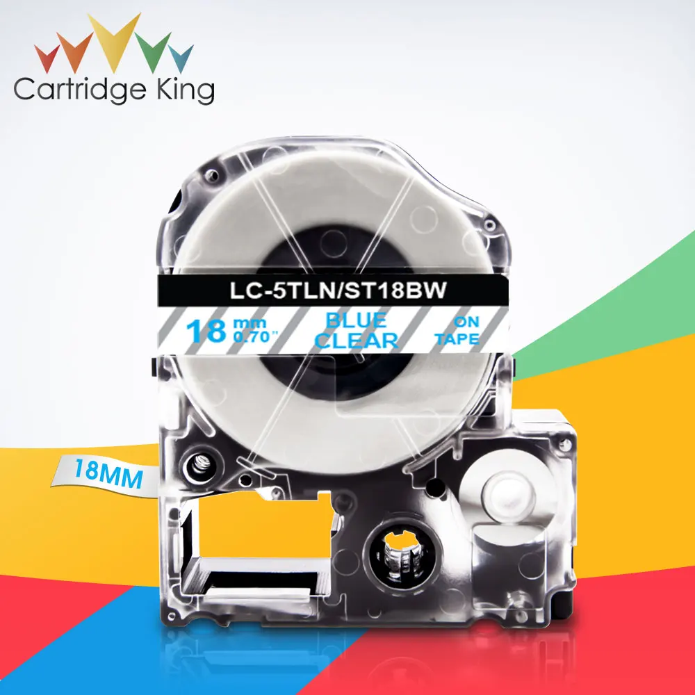 Синий на прозрачном ST18BW LC-5TLN 3/4 дюймов (18 мм) лента для этикеток Epson King Jim LW-C410 LW-400 Tepra
