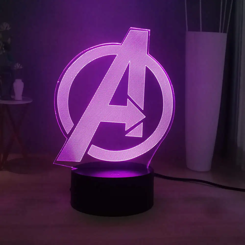 Новинка 2019 3D лампа с логотипом Мстителей супергерой комиксы Marvel светодиодная для