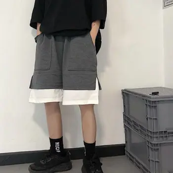 

2020 Summer New Youth Korean Version Of Ins Stitching Fake Two Pieces Of Loose Five-point Sleeves Fashion Casual Couple Shorts S