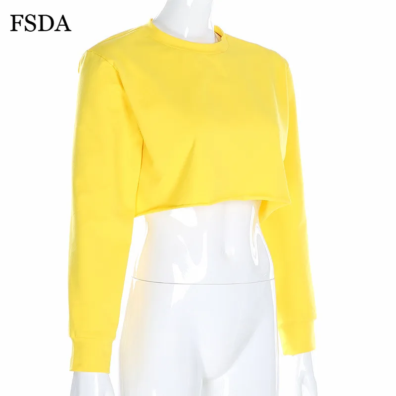 FSDA короткий свитшот с длинными рукавами Осенняя уличная женская укороченная черная белая желтая Повседневная хлопковая уличная футболка с круглым вырезом