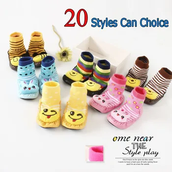 

2017 Cartoon Toddler Baby Rubber Sole Socks for Kids Anti Slip Warm Cotton Shoelaces Knee Children 0-1-2-3 Years Old