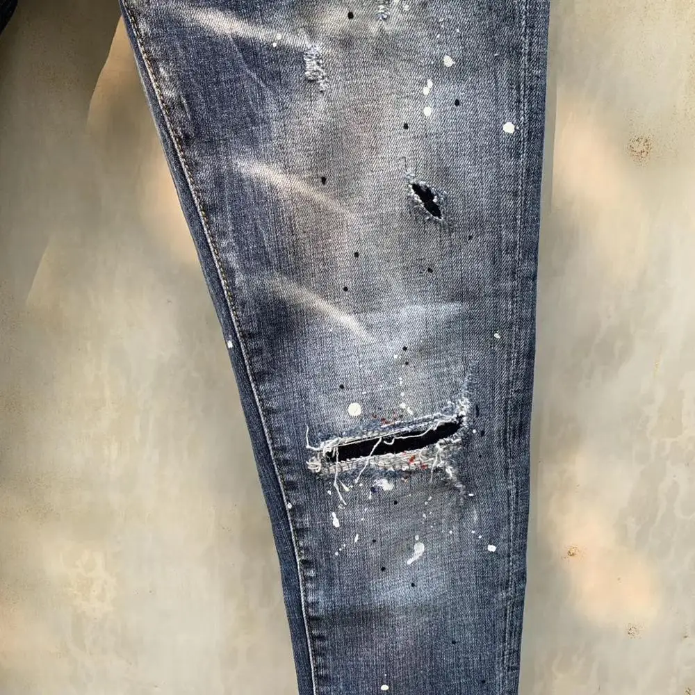 DSENQI New Men Jeans Ripped for Men Skinny DSQ Jeans Pants Mens Jeans Outwear Man Pants 914
