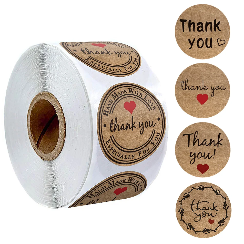 Pegatinas de agradecimiento de Papel kraft con corazón rojo, etiquetas hechas a mano, adhesivo para sellado de sobres de negocios, adhesivo de papelería, 500 Uds.