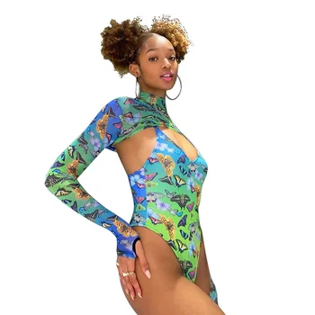 

Harajuku print elegant slim bodysuits tee Two-piece set outfit full sleeve+bodycon bodysuits sexy partywear fitness tracksuit