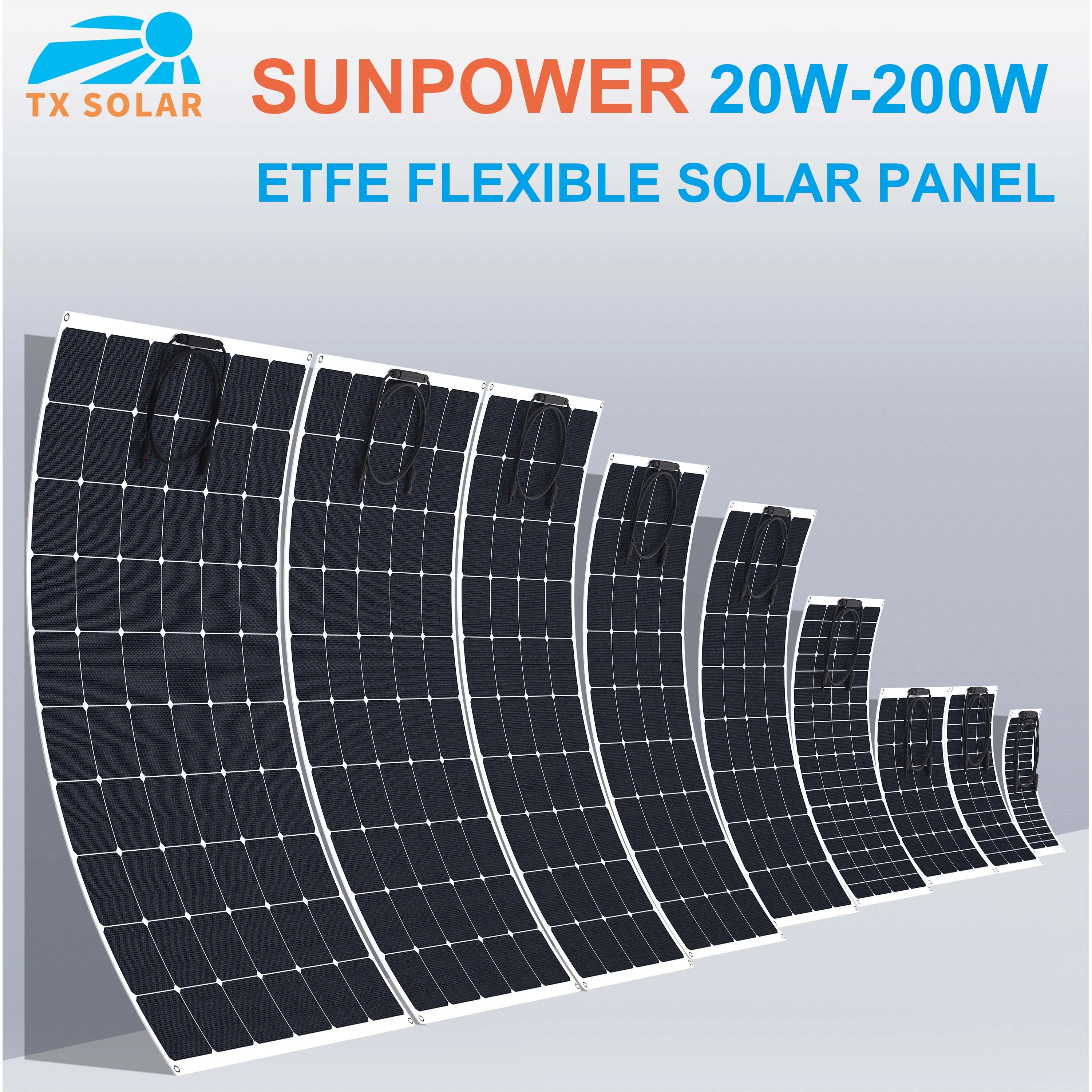 Paneles solares flexibles para coche, Rv, yates, barcos de pesca, carga de batería Solar de 12V y 24V, alta eficiencia, 20W-24% W, 200