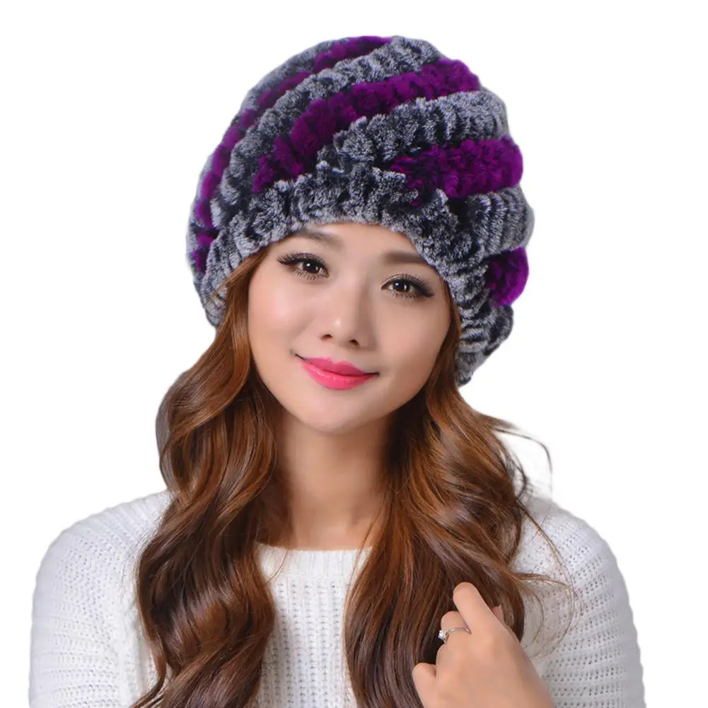 Gray-purple Studyset шапка из кроличьей шерсти высокого качества унисекс зимняя утепленная Теплая Шапка-бини модная универсальная Кепка в стиле ананаса - Цвет: Gray-purple