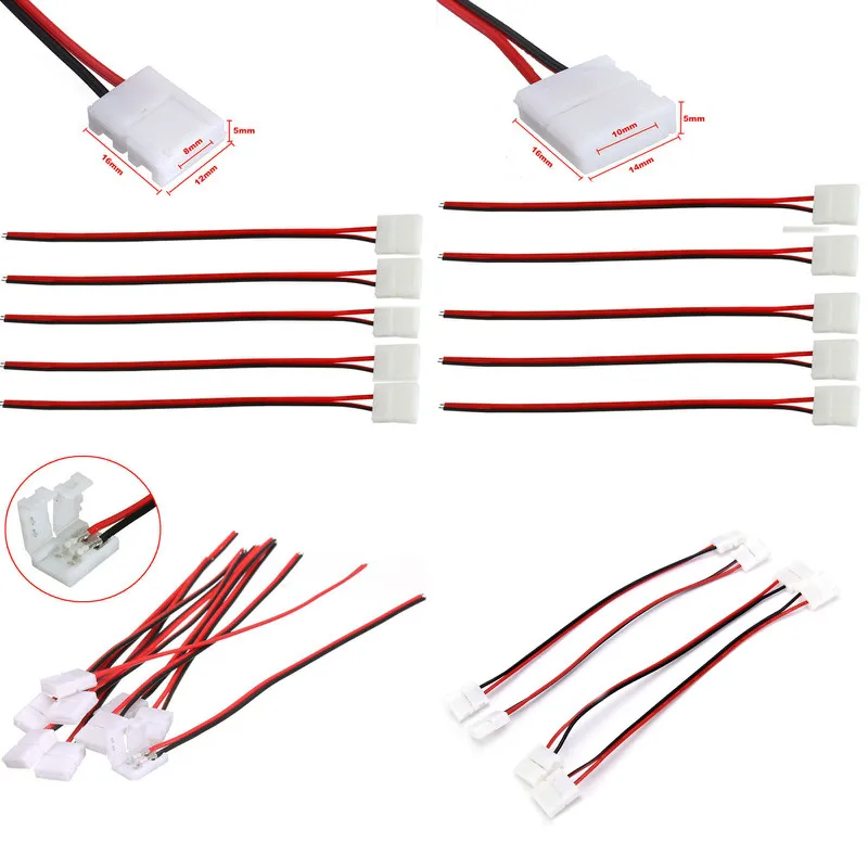 

10Pcs/lot PCB Cable 2 Pin LED Strip Connectors 3528/5050 8mm/10mm Width PCB Ribbon Single Double Head Adapter Wholesale
