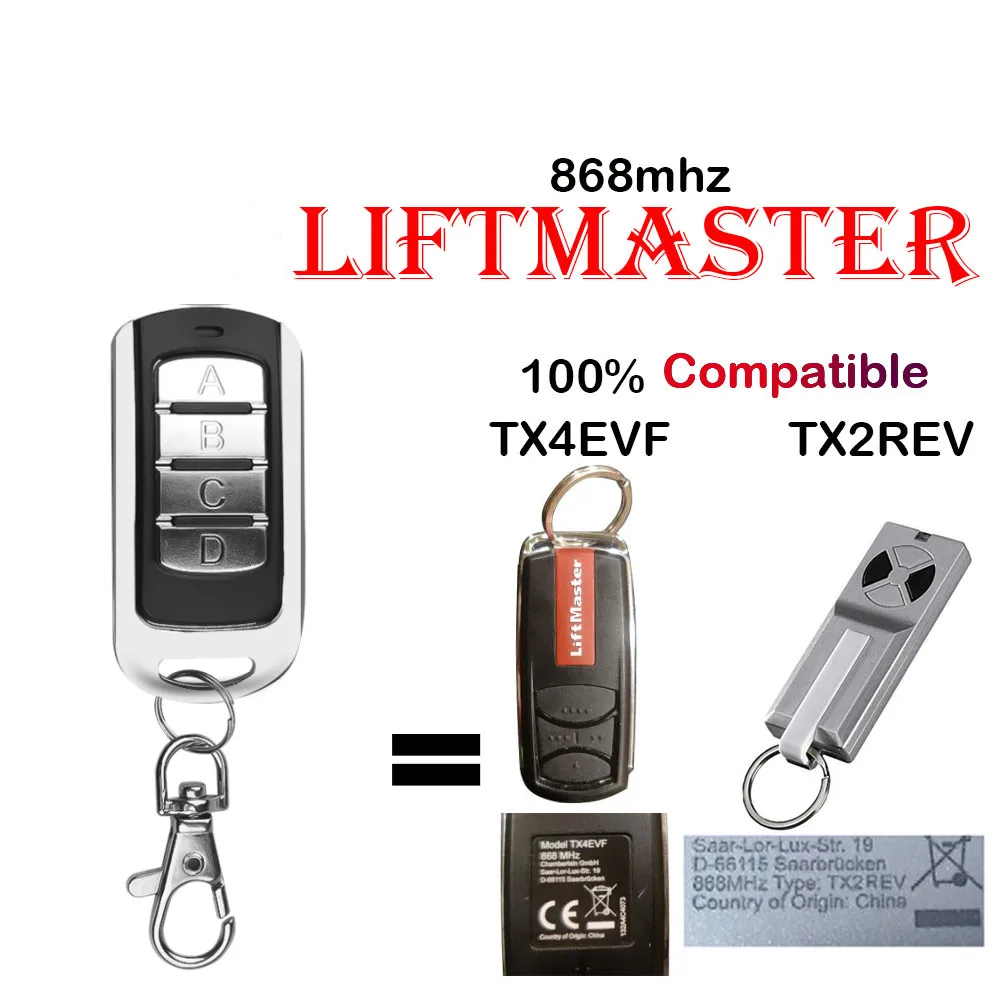 for TX2REV TX4REV 868MHz Remote Control Garage Door Chamberlain TX2REV TX4RUNI ML510EV ML700EV ML1000EV 2021 for tx2rev tx4rev tx4evf garage remote control duplicator 868mhz remote control door opener wireless transmitter