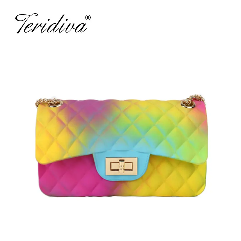 

Famous Brand Plaid Chain Jelly Bag Lady Handbag Candy Color Gradient Crossbody Bag For Women Small Shoulder Bag Clutch
