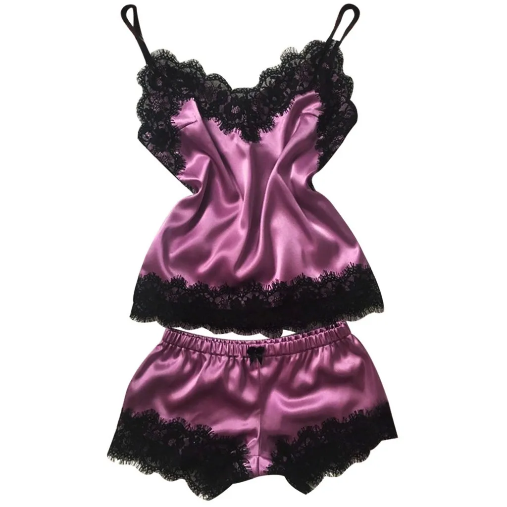 Hot Pink Новая мода, Сексуальная кружевная атласная Женская пижама, женское белье, Babydoll, нижнее белье+ трусики, набор, пижама, Femme Pizama damsk Bawelna - Цвет: Hot Pink