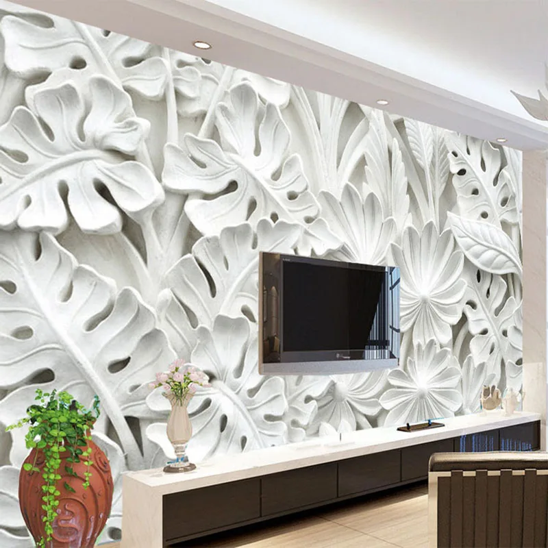Modern-Simple-Abstract-Art-Wallpaper-3D-Relief-White-Leaves-Pattern-Gypsum-Mural-Living-Room-TV-Sofa (1)