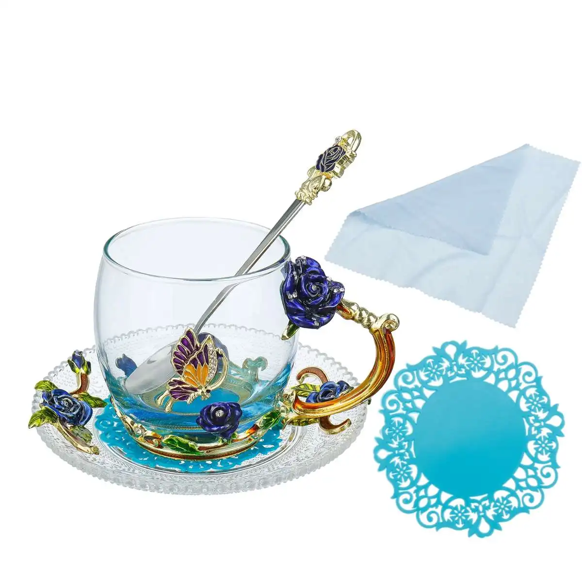 Красота и Новинка эмалированная чашка для кофе кружка цветок чай стеклянные чашки для горячих и холодных напитков чайная чашка ложка набор для дома свадебный подарок
