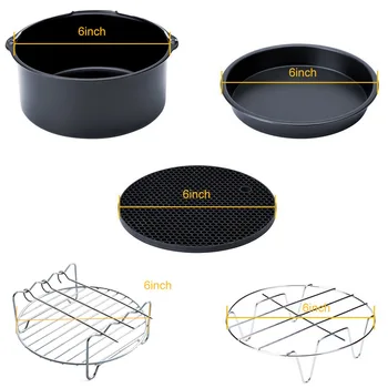 

5-Set Air Fryer Accessories for Gowise Phillips Cozyna Fit 3.7-5.8QT Cake Barrel Pan Rack Mat Kit J99Store