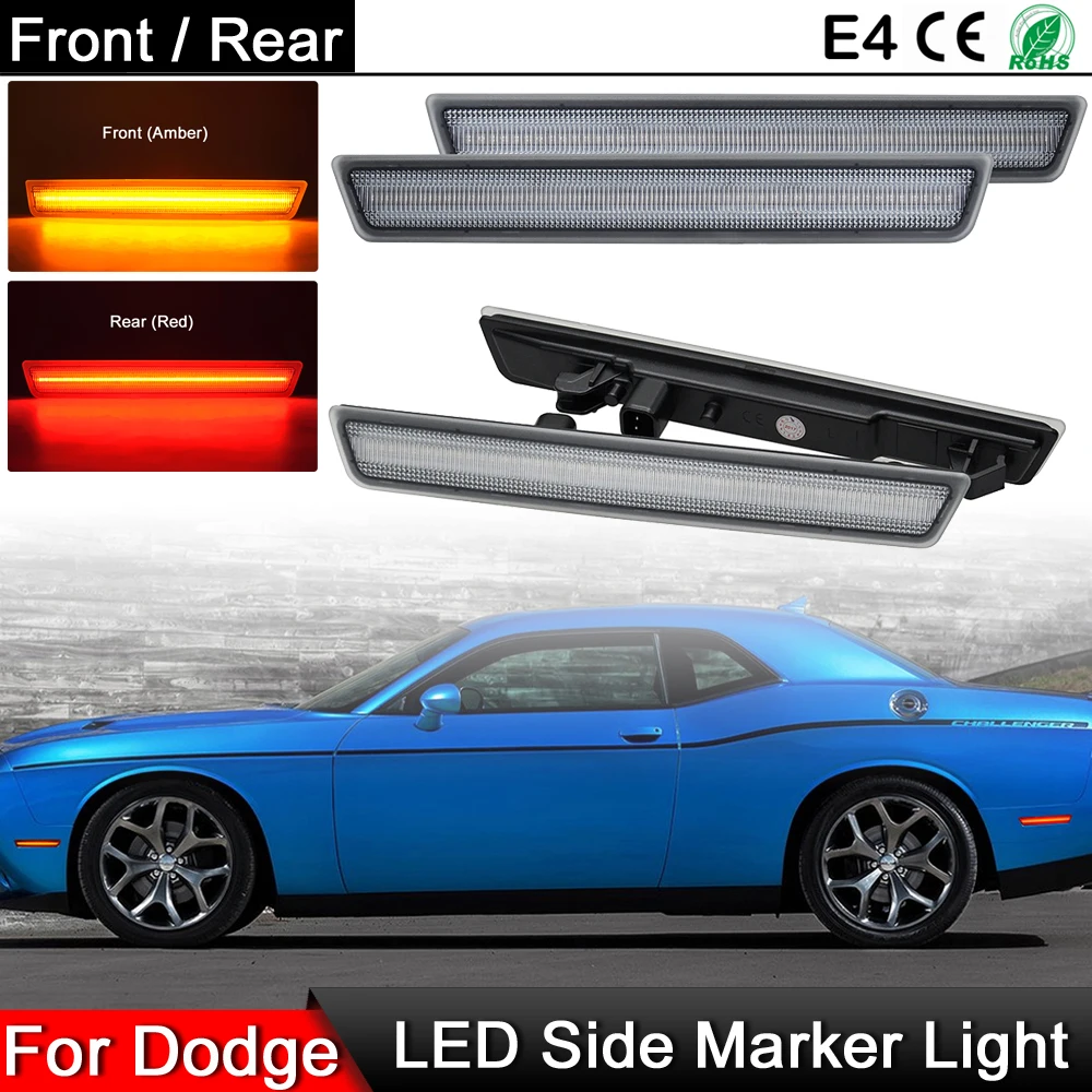 

For Dodge Challenger 2015-2019 Clear/Smoked Lens Front Amber Side Fender Reflector Marker Lamp Rear Red LED Side Marker Ligjhts