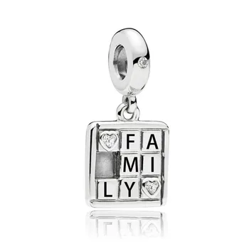 

100% 925 Sterling Silver Fashionable New Family Game Square Pendant Fit Pandora Women Bracelet & Necklace Diy Jewelry