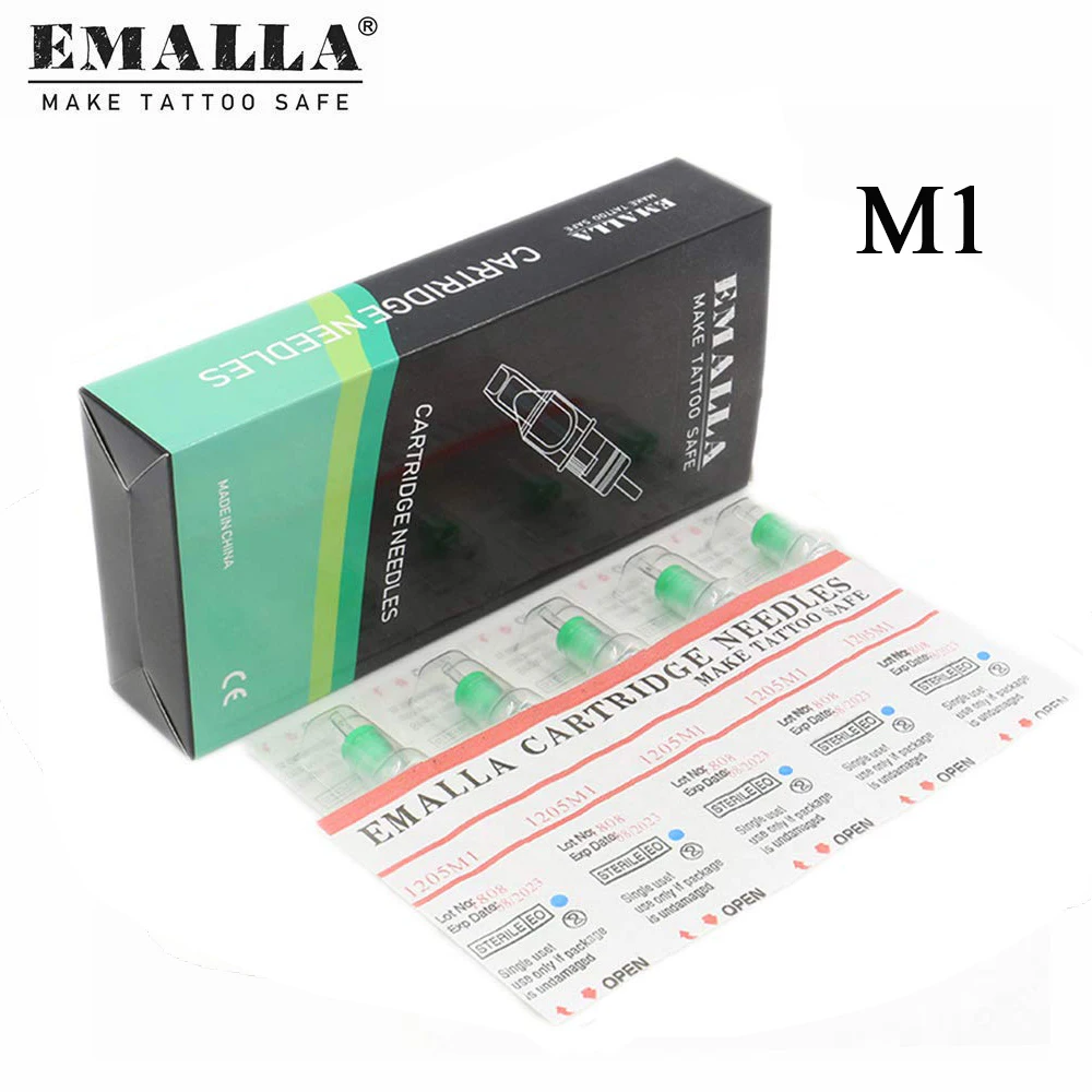 

EMALLA 20PCS/Box 0.35MM M1 Tattoo Cartridge Needles Single Magnum Cartridge Needle Tattoo Permanent Makeup Machine Gun Supplies