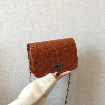 

Bag female 2020 new Korean version simple fashion embossed small square bag crocodile chain crossbody bag shoulder bag