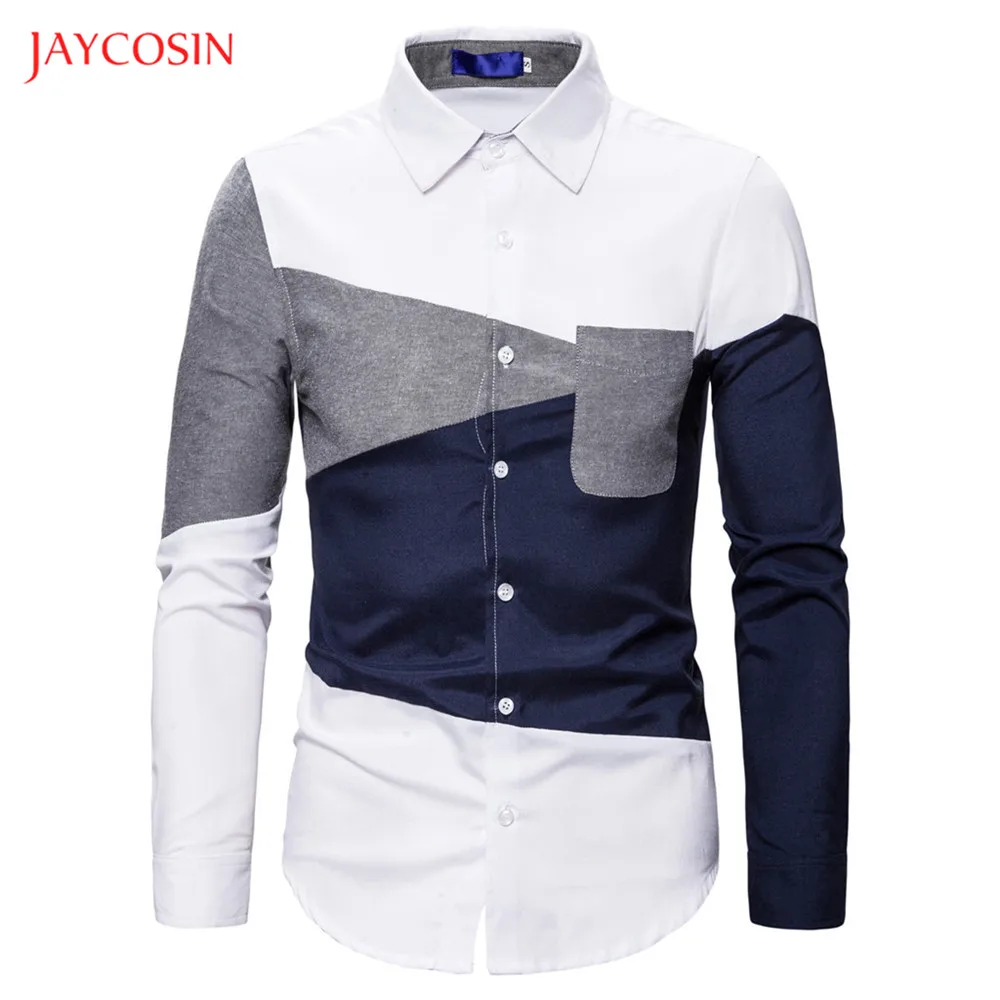 Joycosin Новая модная мужская рубашка зимняя повседневная мужская одежда с карманом в стиле пэчворк с длинным рукавом мужские топы приталенная рубашка на пуговицах