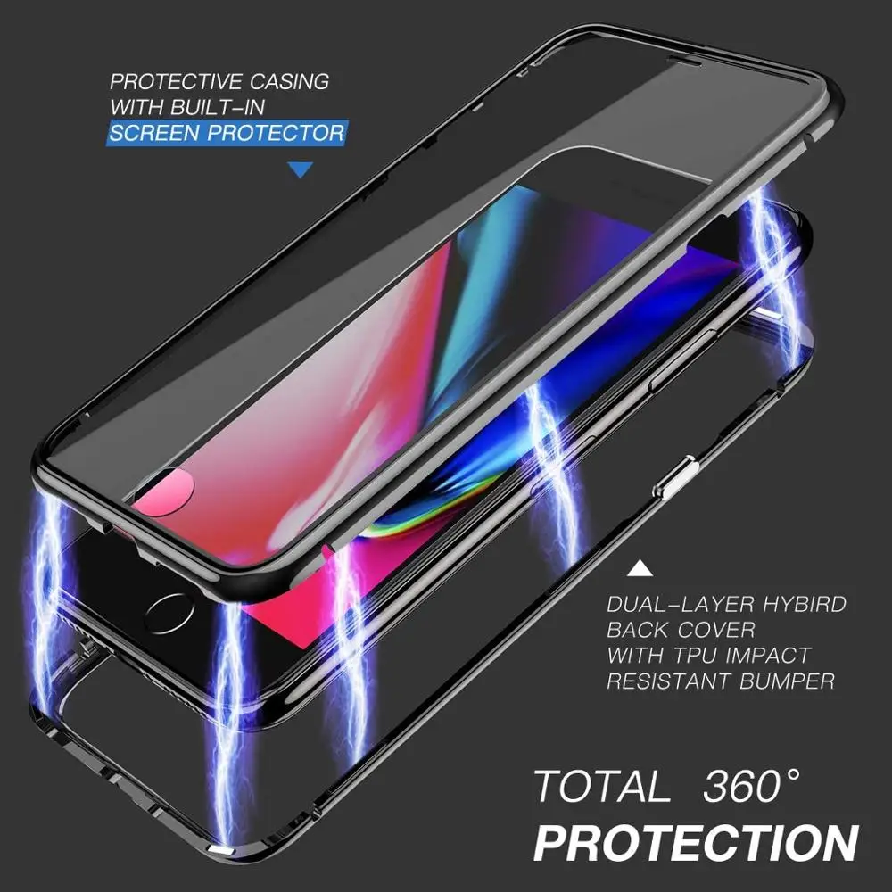 Sleek Magnetic Adsorption Case with Metal Frame and Tempered Glass Backing