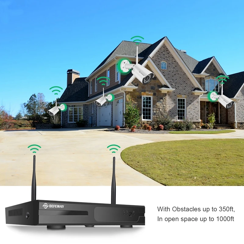 DEFEWAY H.265 + 4CH 1080P HD WiFi NVR 4 шт. 2.0MP ИК наружная CCTV Беспроводная IP камера безопасности P2P