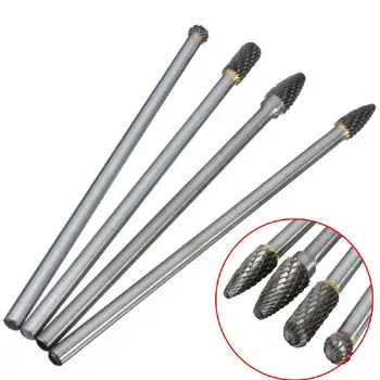 

4Pcs Working Tungsten Steel Long Burr Set Grinding Head Drill Bits Shank Rotary Files Double Cut Milling Tool Carving 150-160mm