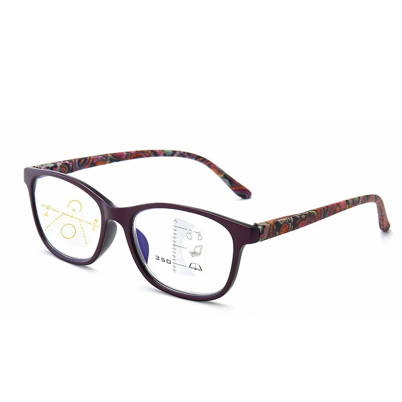 Прогрессивные многофокусные очки для чтения в национальном стиле, мужские многофокальные очки, женские анти-синие дальнозоркие очки - Цвет оправы: Фиолетовый