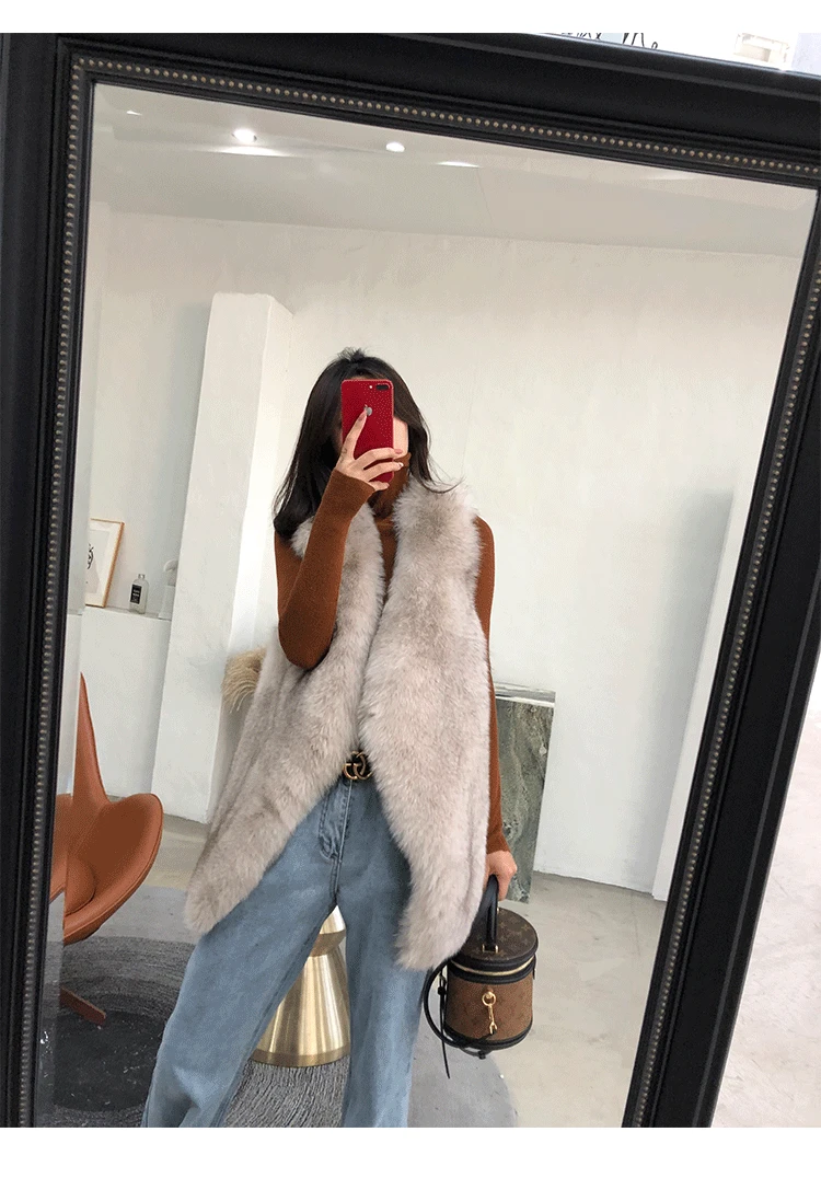 women's clothing winter real natural ladies new whole skin fox fur vest back bars was thin vest long style 1013