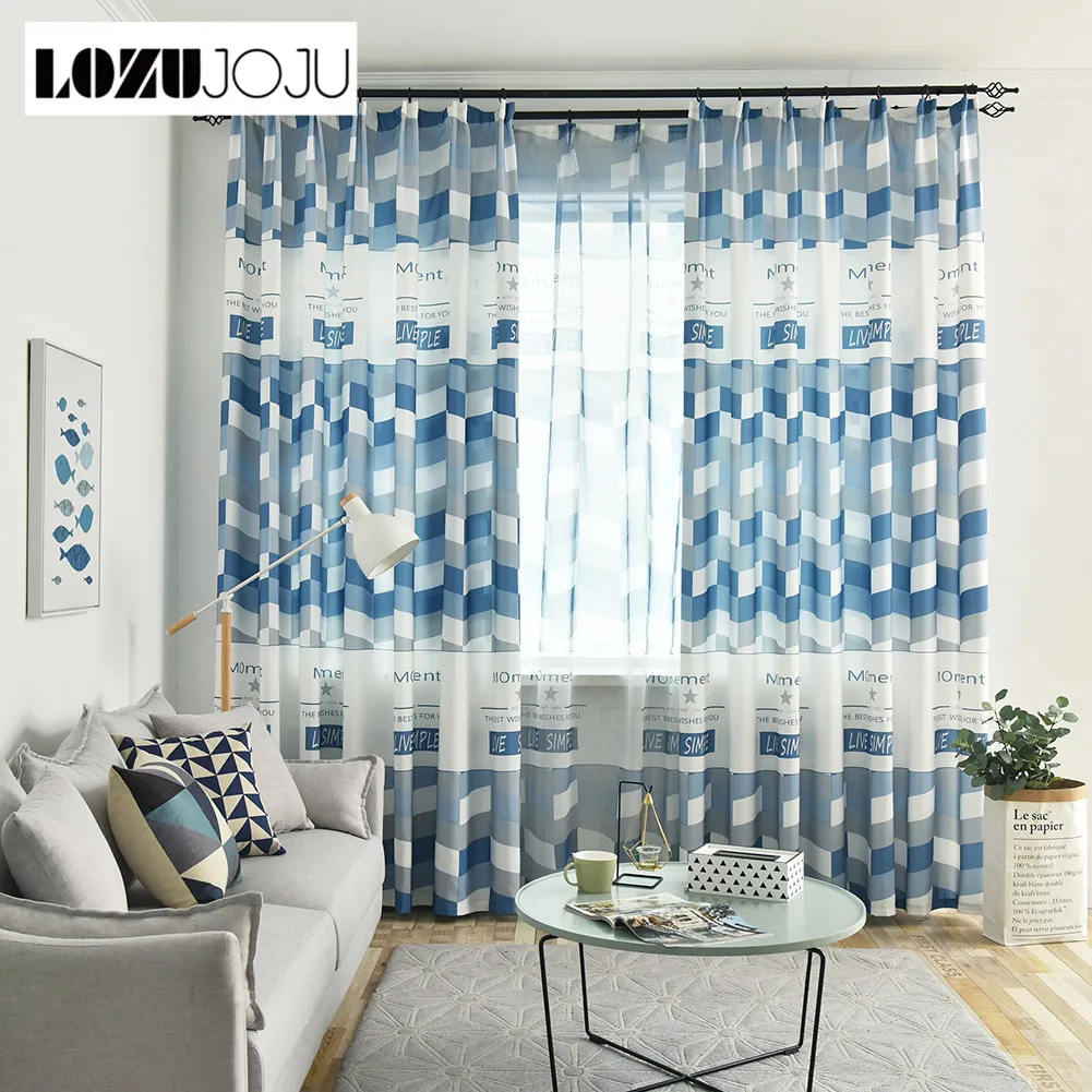 

LOZUJOJU 1 Piece Geometrical Design Curtain Semi Shade Simple Modern Style Draperies Decor for Bedroom Window Thread Tulle Match