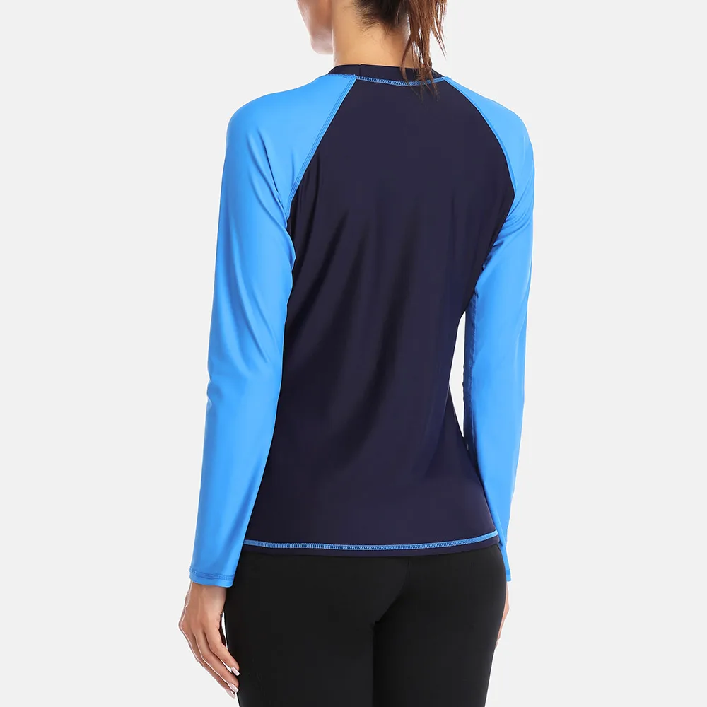 Charmleaks Women Rashguard Top Swimwear Long Sleeve Rash Guard Surfing Top Colorblock Swimsuit Diving Shirts UPF50+ Beach Wear