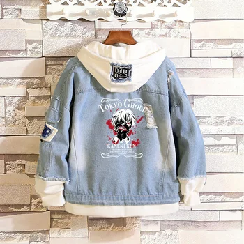 

Tokyo Ghoul Kaneki Ken Cosplay costumes Men women Hoodies cartoon casual Jean jacket Ripped denim top in fashionable print Top