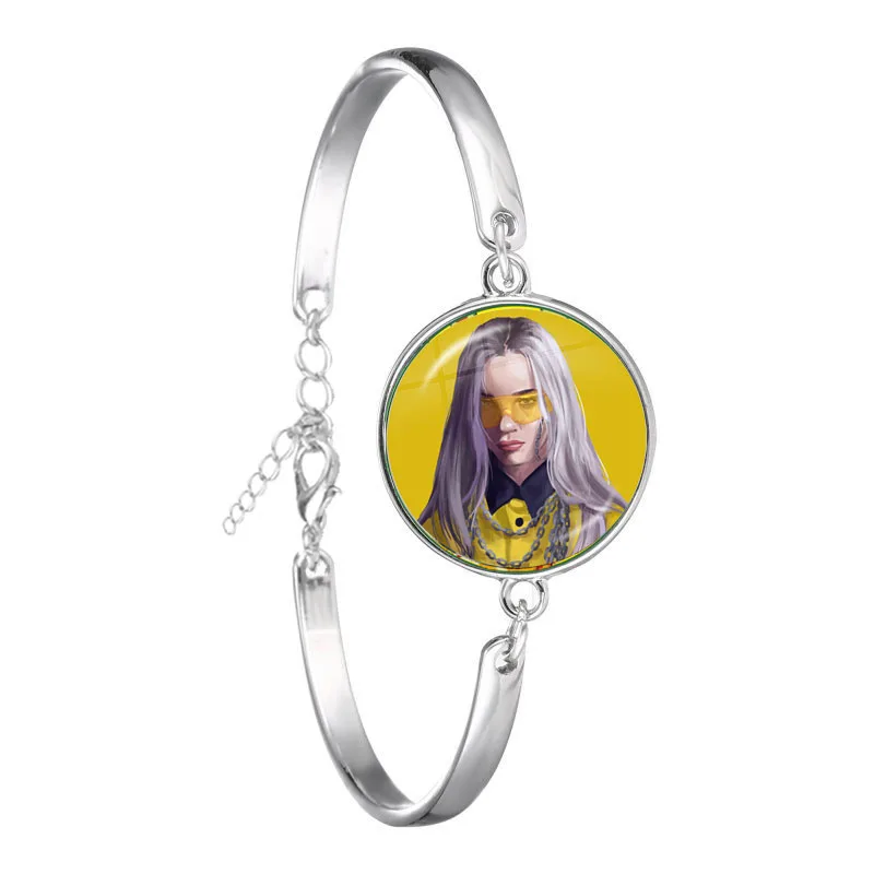 Billie Eilish Bad Guy браслет популярная юная певица художественная картина хип-хоп Музыка стеклянная цепь из кабошона браслет ювелирные изделия для фанатов подарок