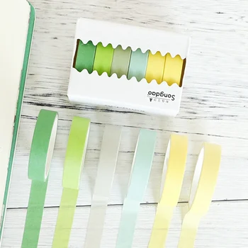 

6 Rolls / Box Washi Tape Solid Color Series Hand Account Hand Tear Practical Function Diy Decoration Pictures At Match