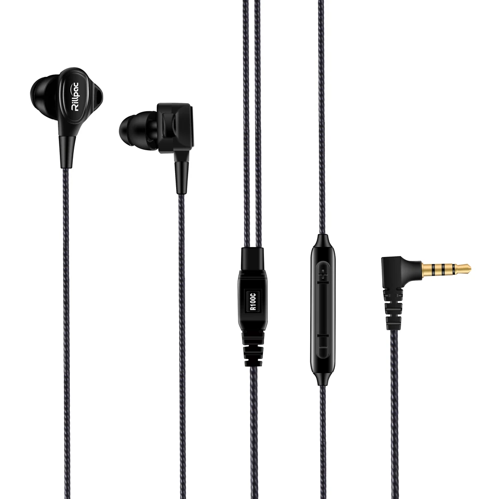 Fones de Ouvido Intra-auriculares com Mic Remoto para Todos os Smartphones Série de Referência Rillpac Titânio Driver Dinâmico Noise Isolando & R100c