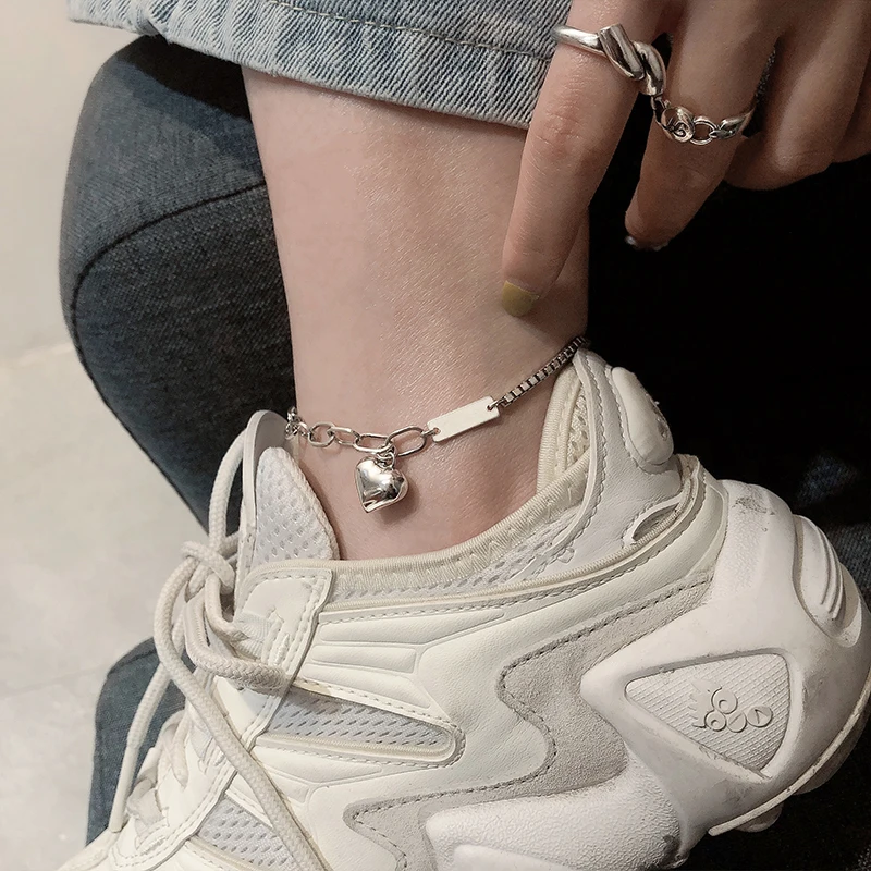 XIYANIKE New Fashion Silver Color Summer Anklet Bracelet For Women Vintage Thai Silver LOVE Heart Pendant Party Jewelry Gift Silver Anklets