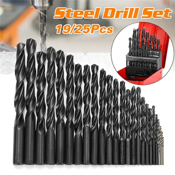 

19/25Pcs/Set 1-13mm HSS 118 degree split point angle Twist Drill Bit with Metal Storage Box for drilling in steel, cast iron