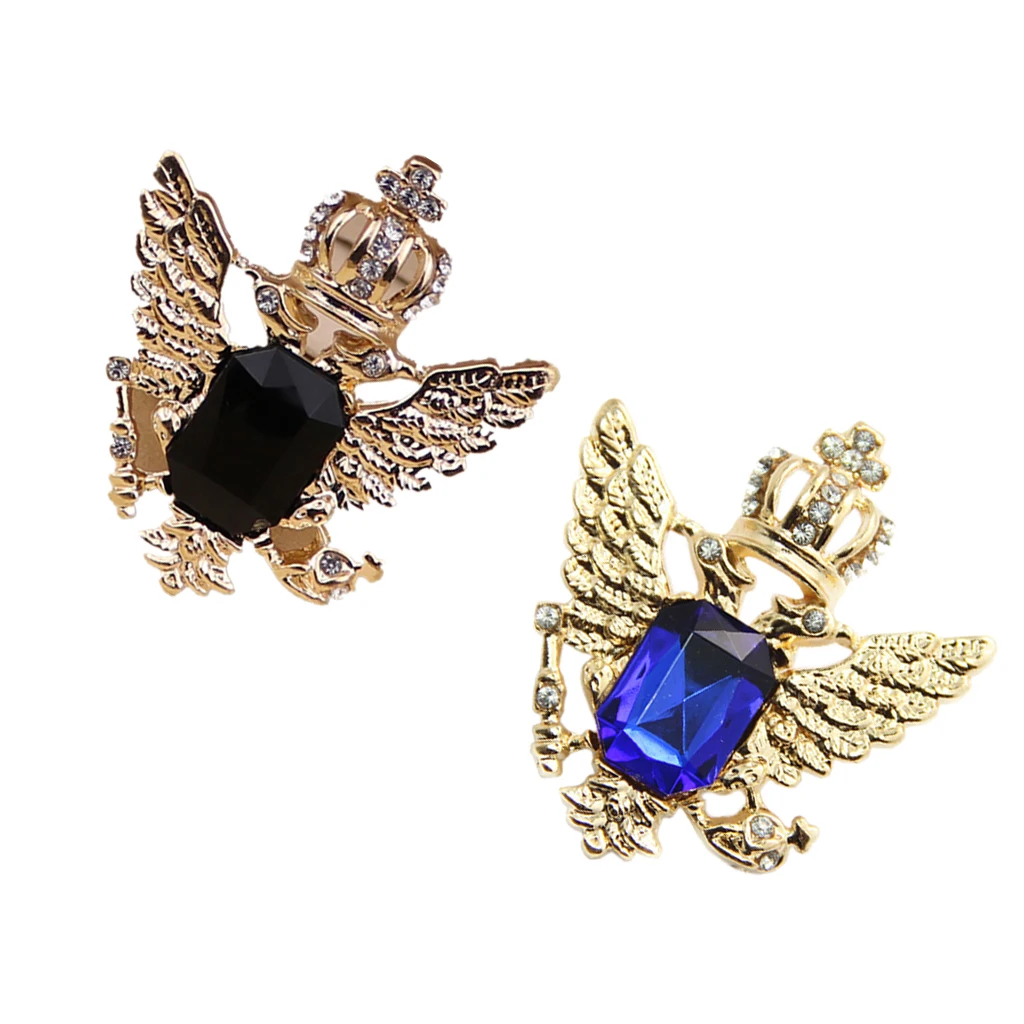 2pcs Fashion Scarf Jewelry Men Corsage Rhinestone Crown Collar Brooch Pins