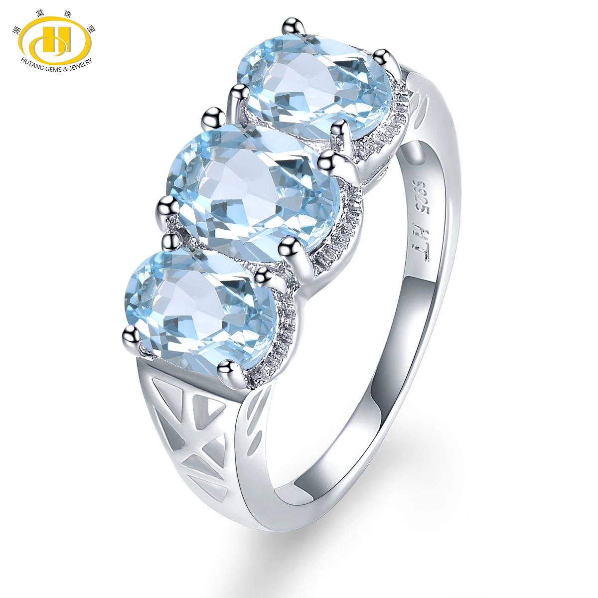 Natural Blue Topaz Black Rhodium 925 Sterling Silver Ring Gemstone Jewelry 