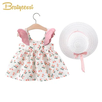 

2020 Baby Summer Dress with Wings A-Line Toddler Dresses Baby Girl Clothes Cherry Princess Dresses for Girls